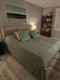 Queen Bed Set – Frame + Mattress + Memory Foam Topper