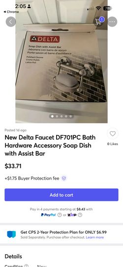 New Delta Faucet DF701PC Bath Hardware Accessory Soap Dish with Assist‎ Bar