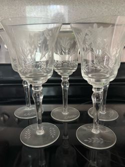 Vintage Etched Crystal Stemware Glasses - Set of 5