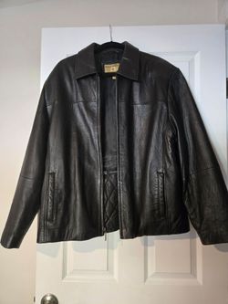 Mens black leather jacket size large