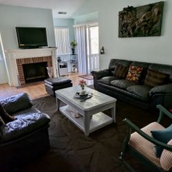 Living Room 2pc Leather Sofa With Matching Ottoman 