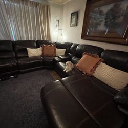 Brown Leather Powered Sectional Couch 