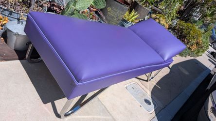 6' vintage chaise lounge chair purple retro recliner sofa 80s 90s hairpin chrome legs recovery couch