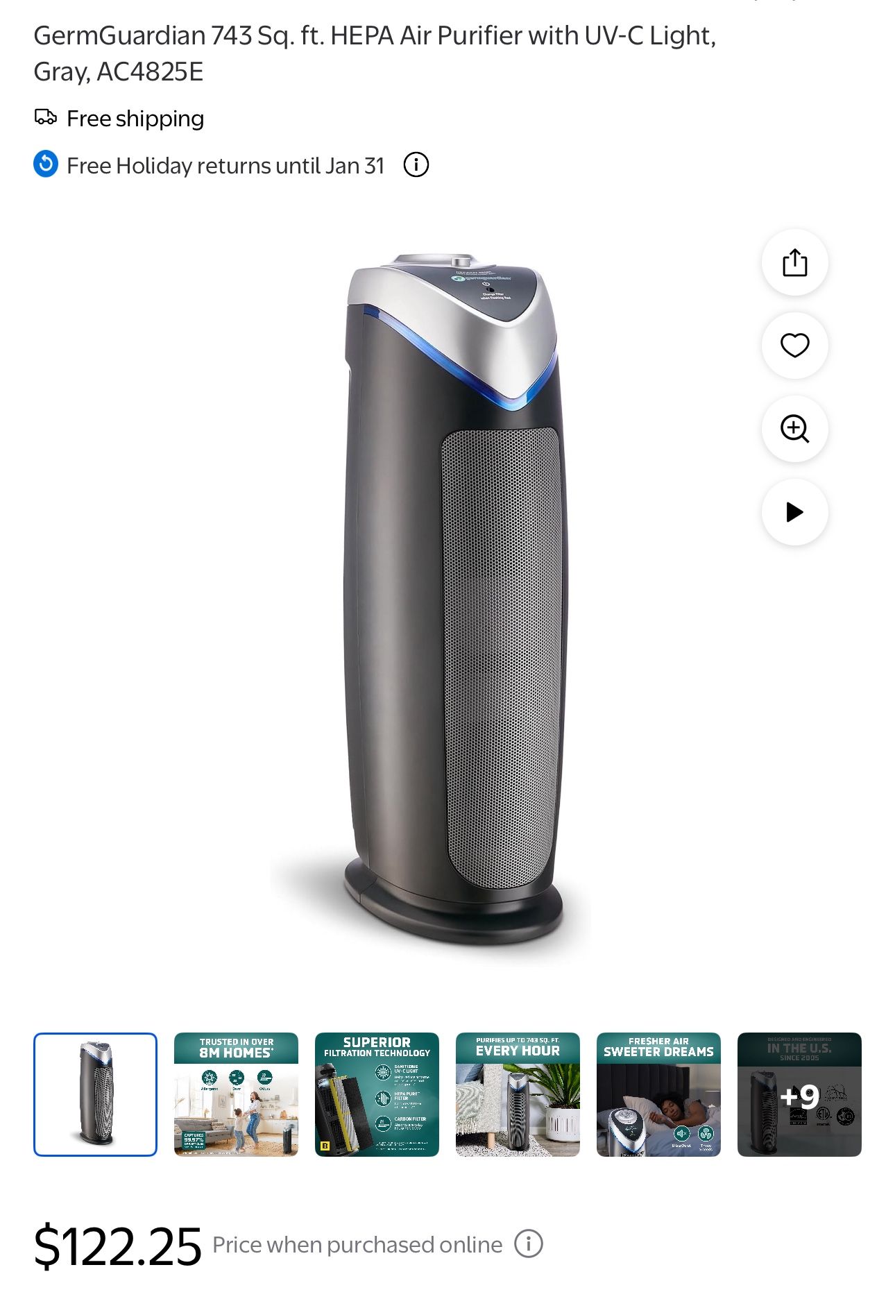  743 Sq. ft. HEPA Air Purifier 