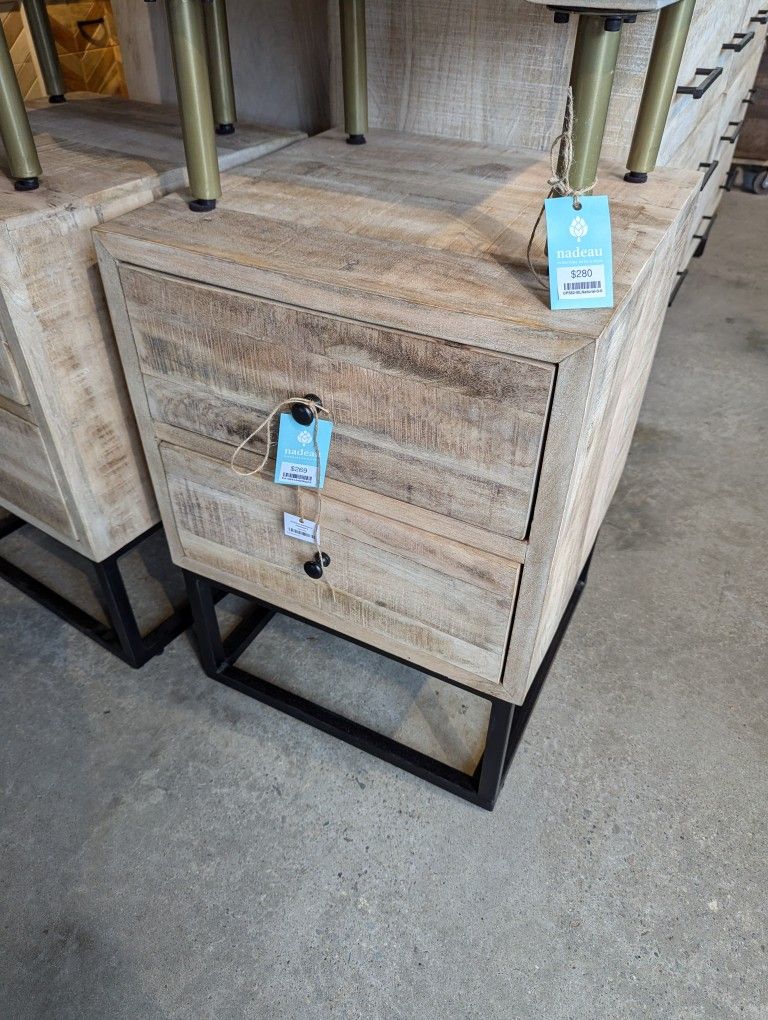Two Drawer Mango And Iron End Table