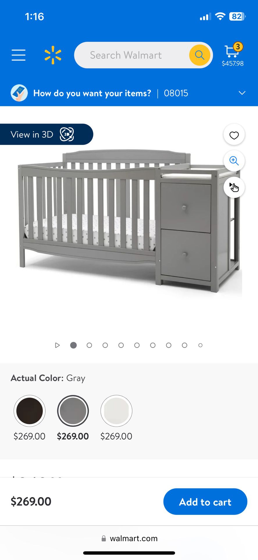 Grey Wooden Baby Crib With Changing Table