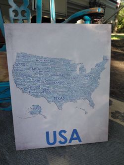 Canvas Wall Decor sign 16 in x 20 in "USA" map