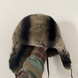 Real Chinchilla Fur And Leather Hat