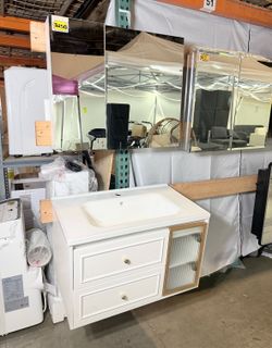 3 Pieces Combo New 32” Black Or White Floating Bathroom Vanity w/ Sink & Medicine Cabinet