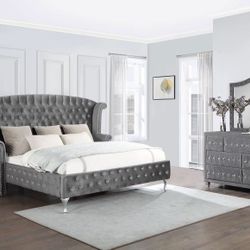 4 Piece Bedroom Set Include Queen Bed, Dresser, Mirror, 1 Nightstand…Optional Chest can be added