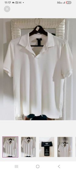 H&M Men's White Polo Shirt Slim Short Sleeve Collared Large Size