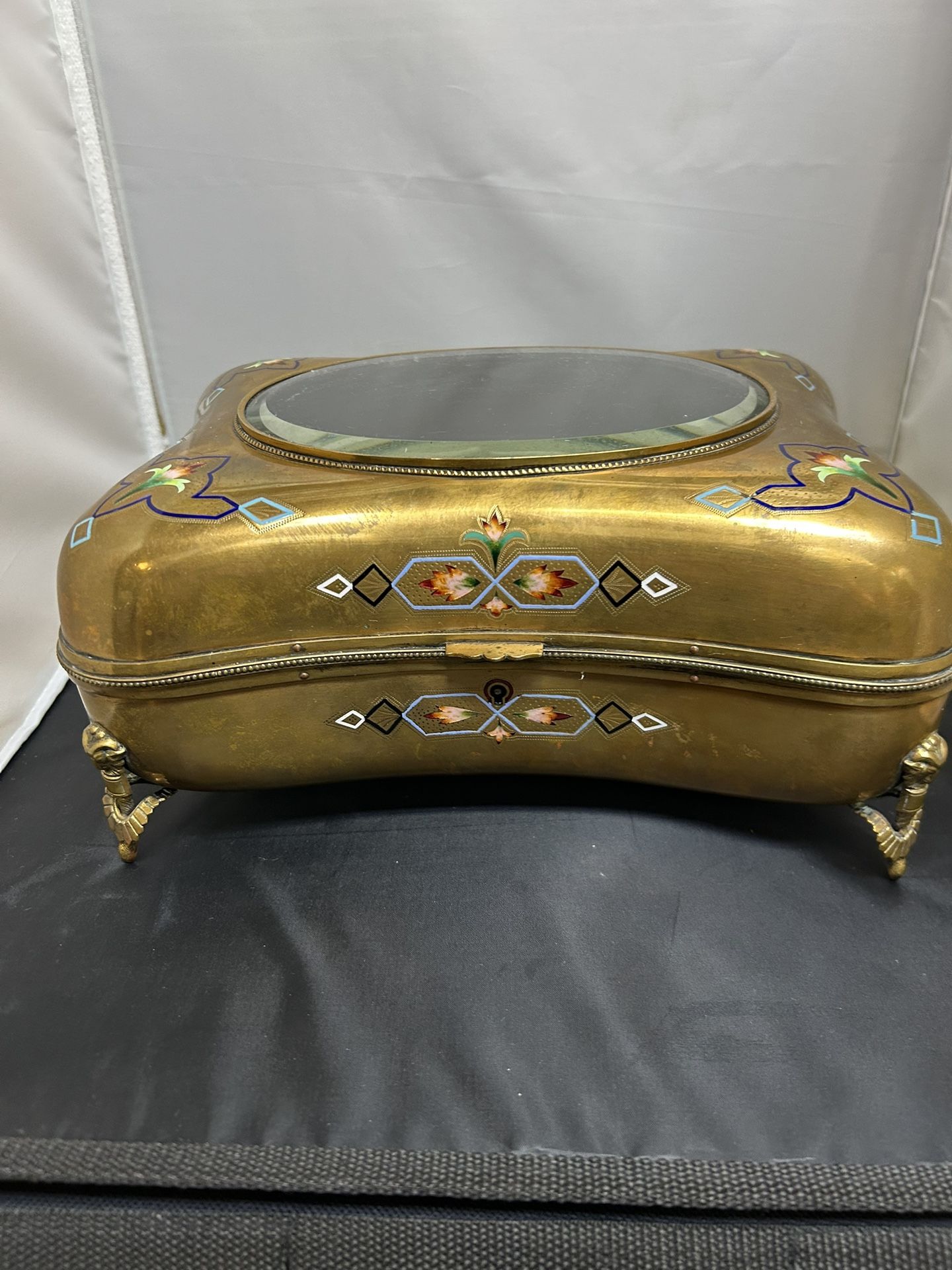 French Ormolu Jewelry Box w/ Champlevé Enamel – Napoleon III Era