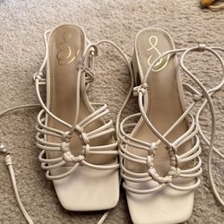 White sandals heels size 8