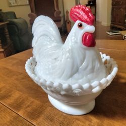 Vintage Milk Glass Chicken Dish 