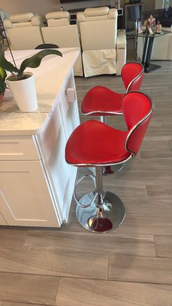 Modern Red Adjustable Swivel Bar Stools – Set of 2 – Excellent Condition