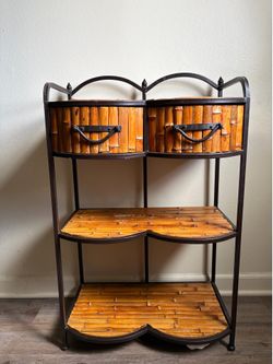Metal bamboo shelf unit storage drawers