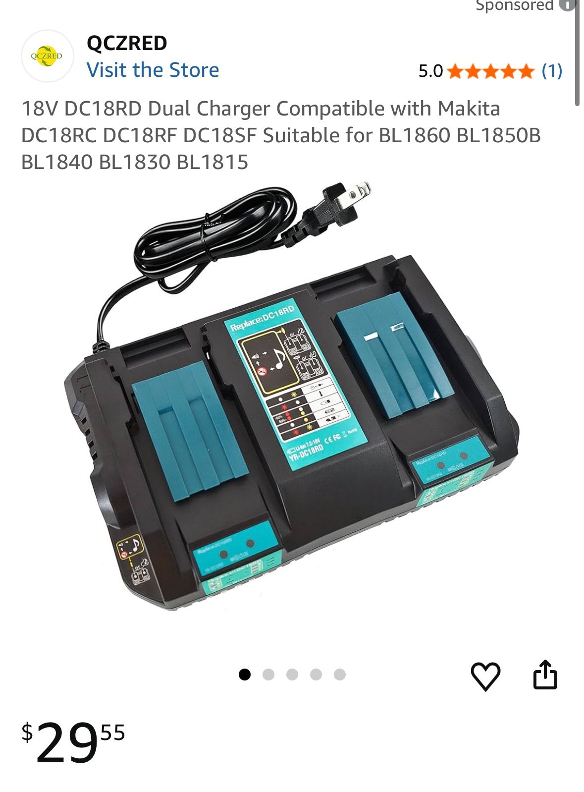 18V DC18RD Dual Charger Compatible with Makita DC18RC DC18RF DC18SF Suitable for BL1860 BL1850B BL1840 BL1830 BL1815