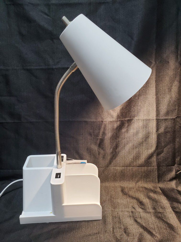 Task Lamp With  Organizer Room Essentials Flexible Neck USB Port & Outlet Dorm