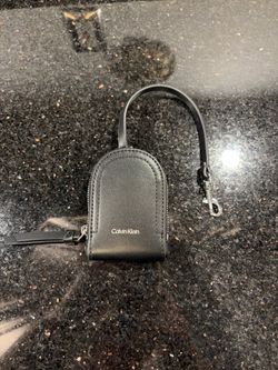 Calvin Klein Black Leather Mini Pouch Bag Charm Key Purse 2 1/2x4x3/4”