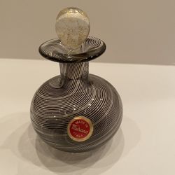 Vintage Murano Latticino Perfume Bottle With Gold Swirled Glass Ball Stopper 