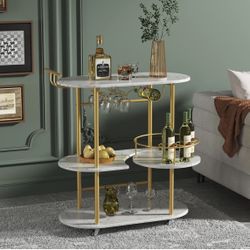 PAUKIN Gold Bar Carts with 4-Tier Storage Shelves, Mobile Bar Serving Cart with Wine Rack and Glass Holder, for The Home, Kitchen, Living Room, Dining