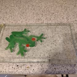 Handcrafted Fused Glass Decorative Panel with Red Eyed Tree Frog
