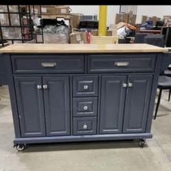Assembled New Rolling Solid Wood Kitchen Island with Wood Top Kitchen Island Storage Cart on Wheels