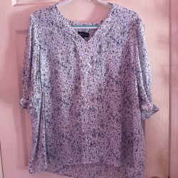 JNY Printed Blouse with Ruffle Sleeves