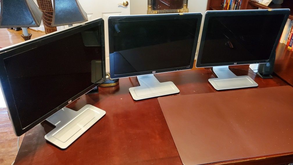 (3) Matching HP W2207 HD Adjustable Monitors 22"
