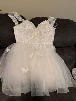 White Lace Tulle Mini Dress with Butterflies
