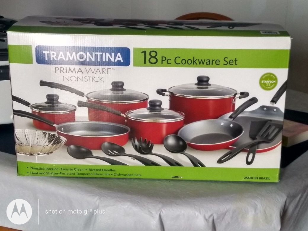  18-Piece Tramontina PrimaWare Nonstick Cookware Set, (Red):  Home & Kitchen