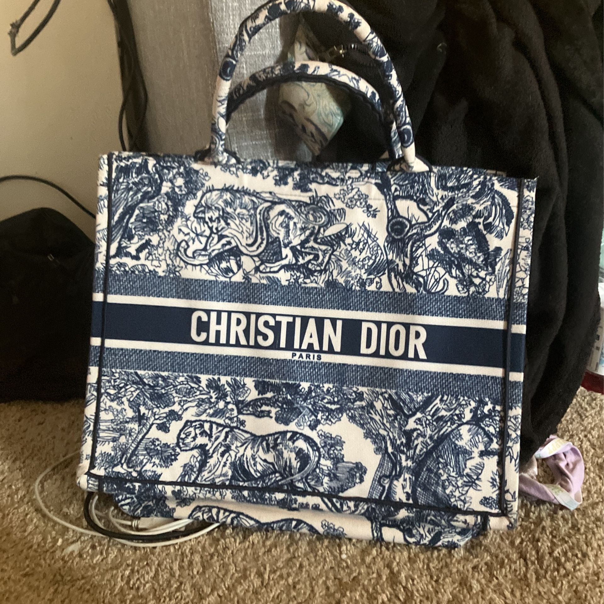 Christian Dior Ecru And Blue Tote Bag