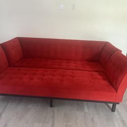 Red Suede Couch W Extended Ottoman