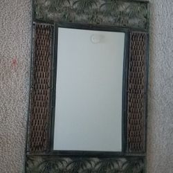 Mirror with Wicker and Metal Accents