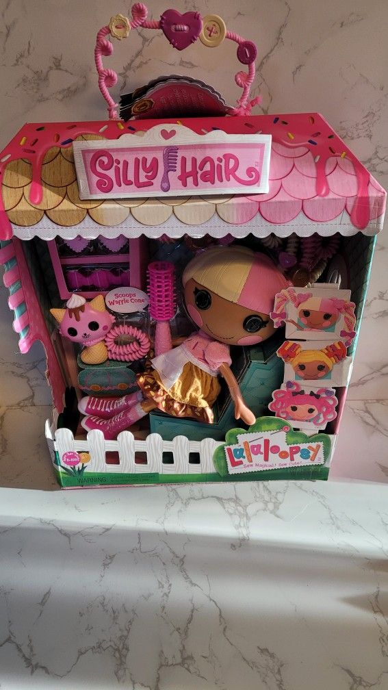 Lalaloopsy Silly Hair Doll Complete Set Scoops Waffle Cone Doll And Pet Cat