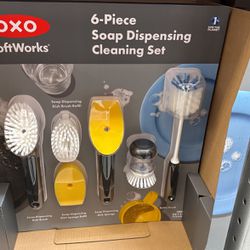 New  OXO 6 Piece Soap Dispensing Cleaning Set