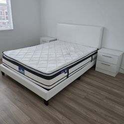 Brand New Queen Bed Frame With Mattress and Nightstands / Cama Queen con Colchón y Mesas de Noche Nuevo a Estrenar … Fast 🚚