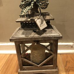 Pier 1 Rustic Wood And Metal Accents Lantern Candle Holder w/ Door & Latch