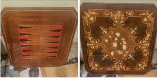 Italian Marquetry Burlwood & Mahogany Backgammon Convertible Game Table Top