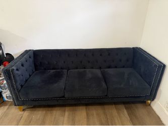 Navy blue velvet sofa