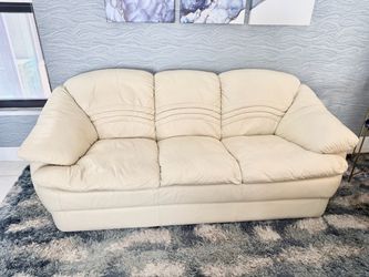 Cream Leather Sofa & Loveseat Set