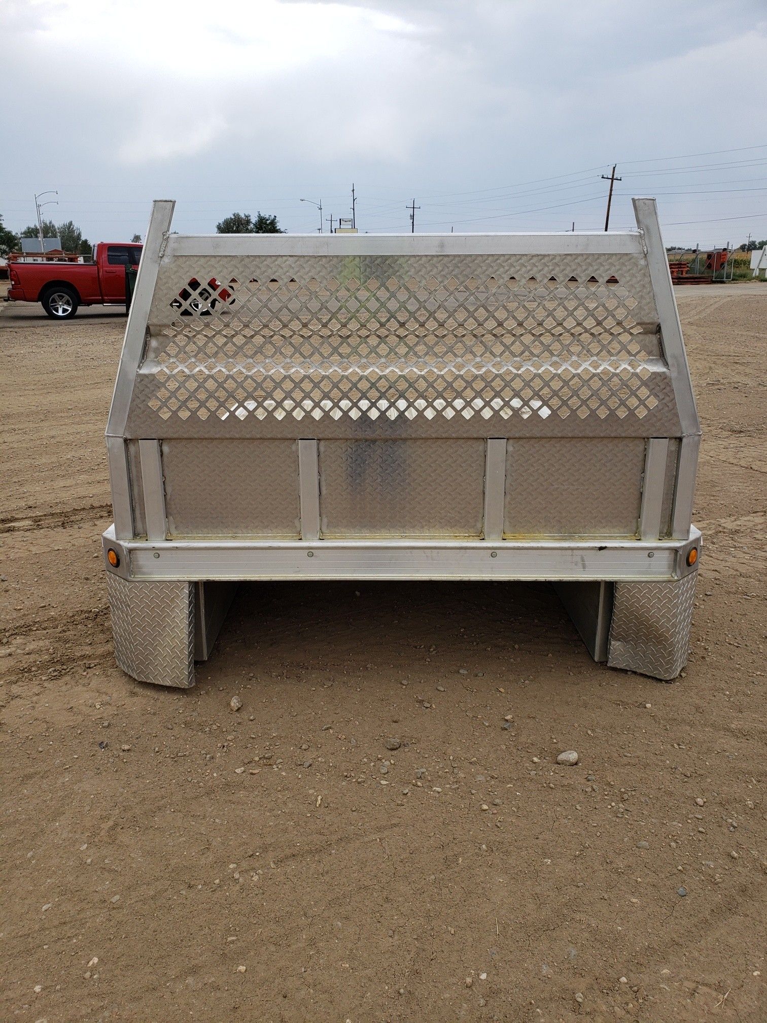 Alluminum flat bed with head ache rack and four side mount tools boxes
