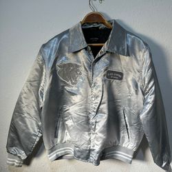 men's silver bomber jacket
Black owned 
Size s