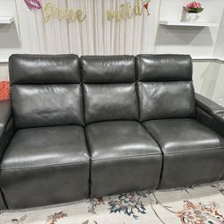 Power Recliner Dark gray 1 piece Sofa Loveseat Leather Set w/ LED & 2 Cupholder