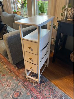 SIDE TABLE WITH ELECTRICAL OUTLETS & DRAWERS
