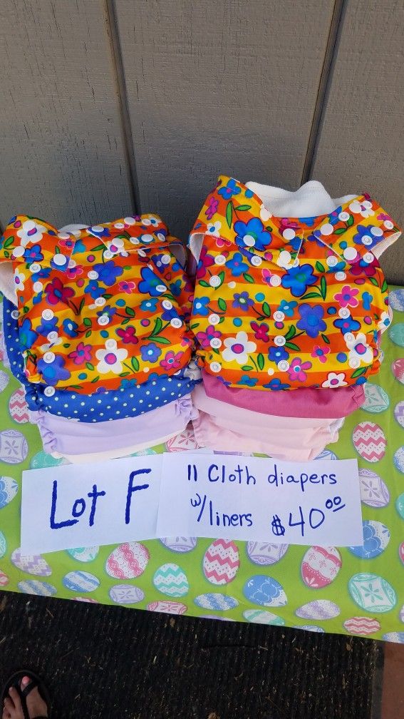 Eleven Cloth Diapers With Liners 