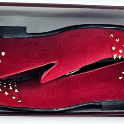 Men's Gold Spikes Loafers Red Dress Shoes Slip-on Suede ROYAL Men 10