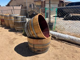 Oak barrel planters