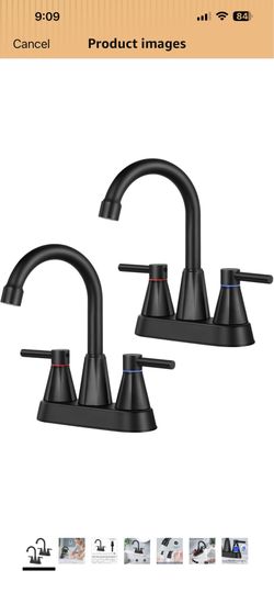 (SET of 2) 4" Bathroom Sink Faucet, 2-Handle Matte Black, Pop-Up Drain Included 360° swivel spout, ceramic cartridge, 20% water-saving aerator, RV re