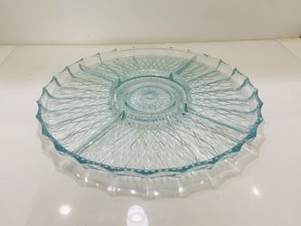 Vintage Ice Blue Harp Jeannette 5 Section Divided 13" Glass Tray
